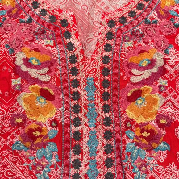 Savanna Jane Tunic Top Boho Romantic Embroidered Bell Sleeve Floral Red Small - Picture 4 of 6